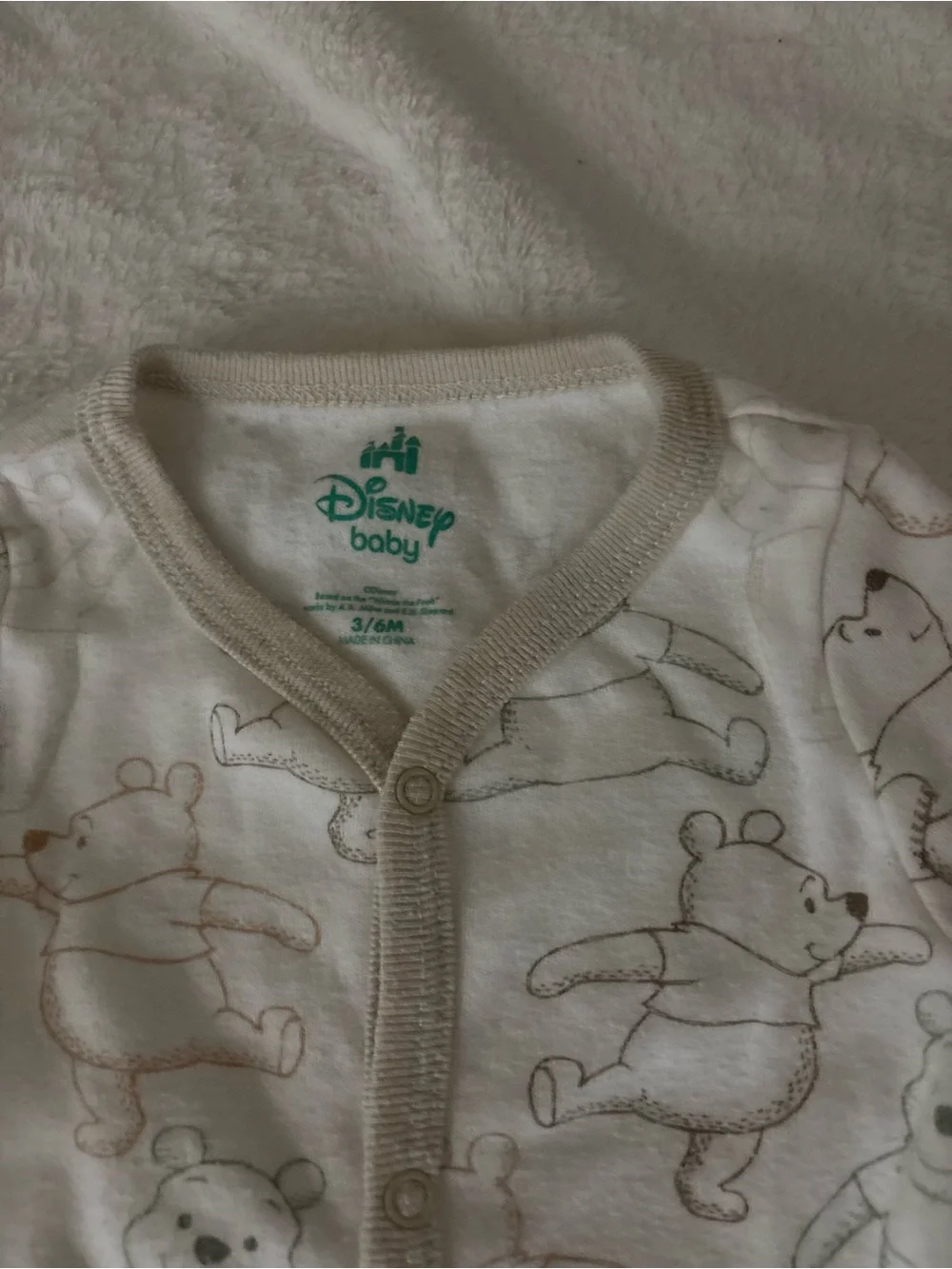 Disney White/Cream Bear-Print Footed One-Piece